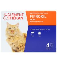 Fiprokil 50mg traitement infestation puces tiques chat 4 pipettes