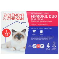 Fiprokil 50-60mg duo parasitaire chat 1-12kg 4 pipettes