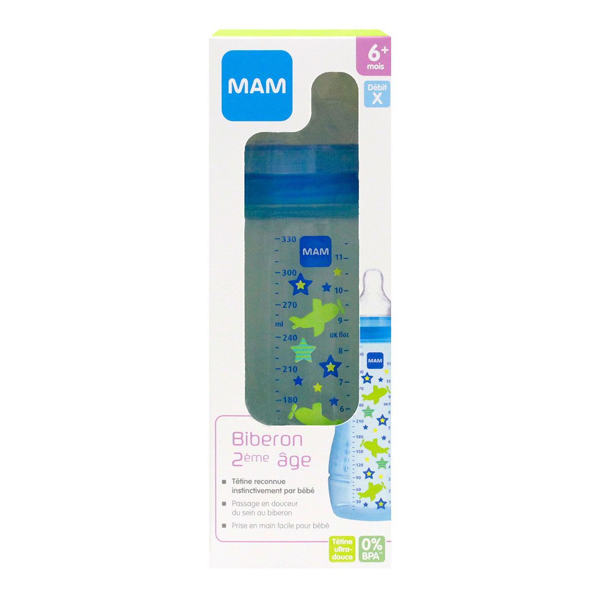 Pharmacie Le Quere - Parapharmacie Mam Biberon Easy Active 2ème âge +6mois 330  Ml Lot De 2_bleu - LE BARP