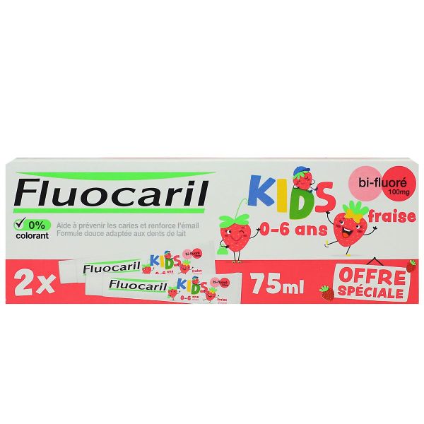 Kids dentifrice bi-fluoré 0-6 ans fraise 2x75ml