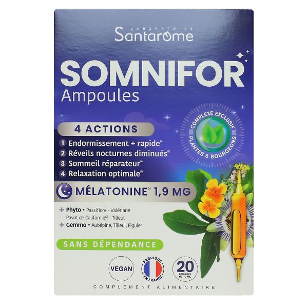 Somnifor Sommeil mélatonine endormissement facilité 20 ampoules