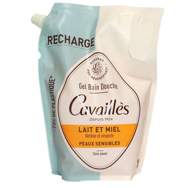 Recharge gel bain douche peau sensible lait miel 1 Litre