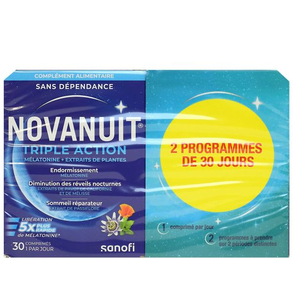 Novanuit Triple Action mélatonine sommeil 2x30 comprimés