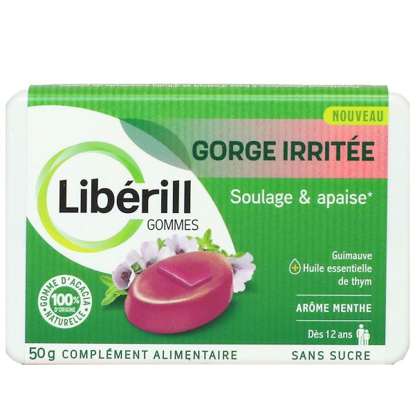 Liberill gorge irritée soulage et apaise arôme menthe gommes 50g