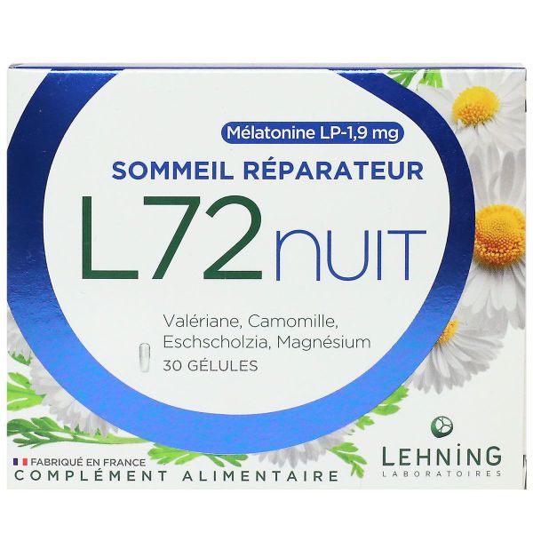 L72 nuit Melatonine LP-1,9mg sommeil réparateur 30 gélules