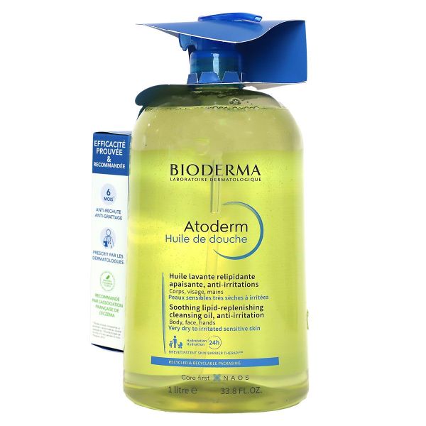 Atoderm huile de douche 1 Litre et baume 45ml offert