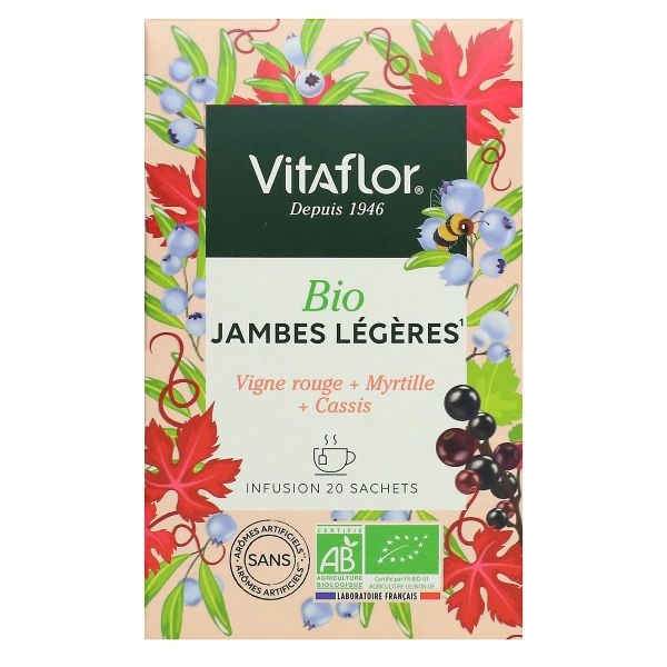 Infusion bio jambes légères myrtille vigne rouge pissenlit cassis 20 sachets