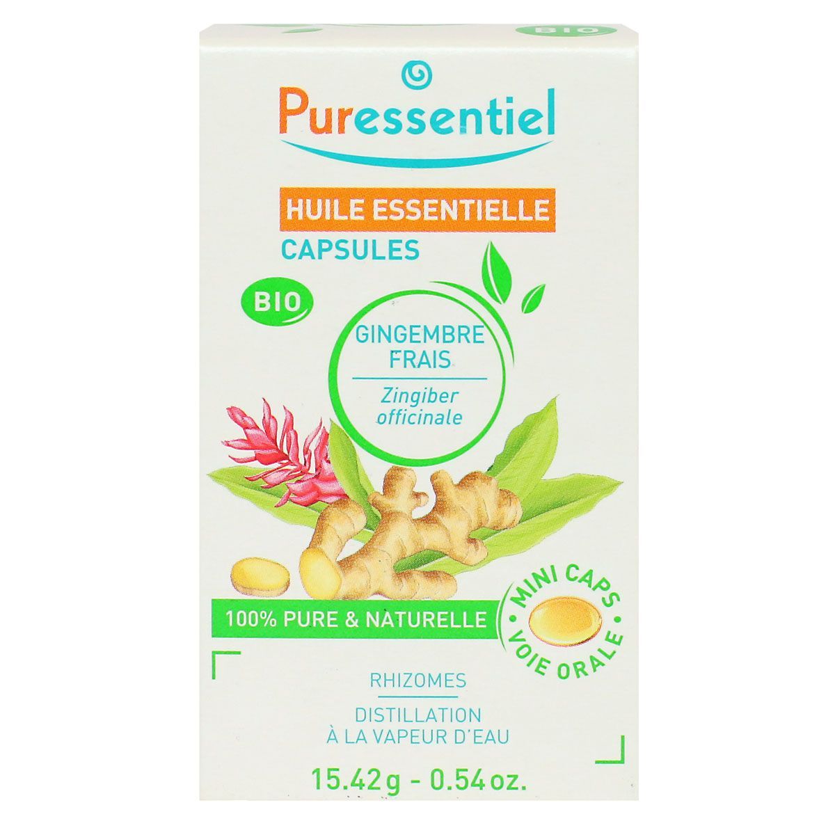 Huile essentielle bio gingembre frais Puressentiel, flacon de 5 ml