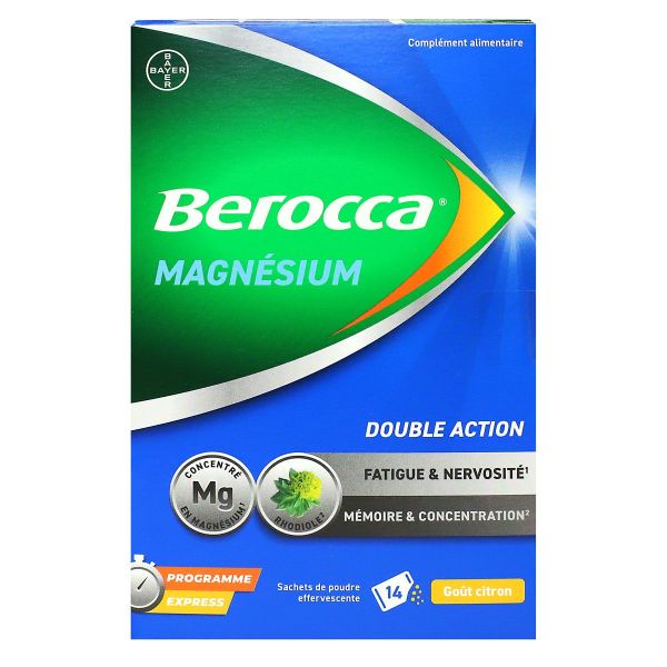 Magnésium double action fatigue et nervosité goût citron 14 sachets poudre